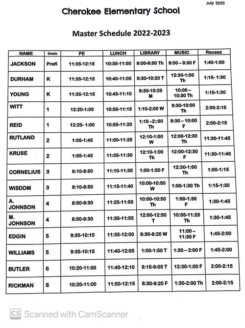 Master Schedule 22-23